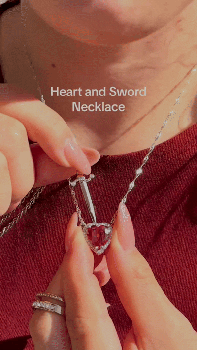 Charmora Bond & Blade Couple Necklace Set — Heart & Sword in Gold or Silver Stainless Steel with Crystal Shine — The Gift That Says “Always”.