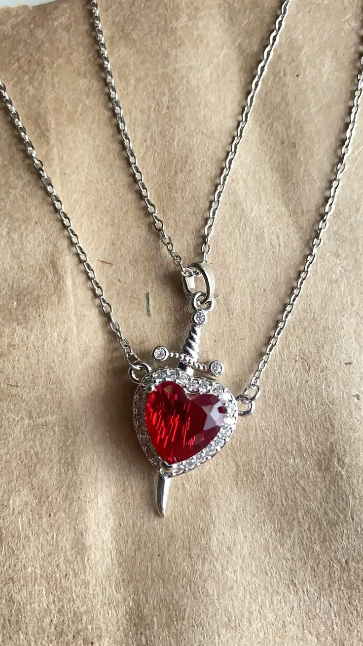 Charmora Bond & Blade Couple Necklace Set — Heart & Sword in Gold or Silver Stainless Steel with Crystal Shine — The Gift That Says “Always”.