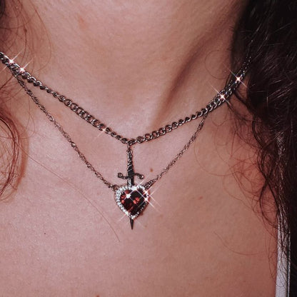 Charmora Bond & Blade Couple Necklace Set — Heart & Sword in Gold or Silver Stainless Steel with Crystal Shine — The Gift That Says “Always”.