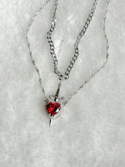 Charmora Bond & Blade Couple Necklace Set — Heart & Sword in Gold or Silver Stainless Steel with Crystal Shine — The Gift That Says “Always”.
